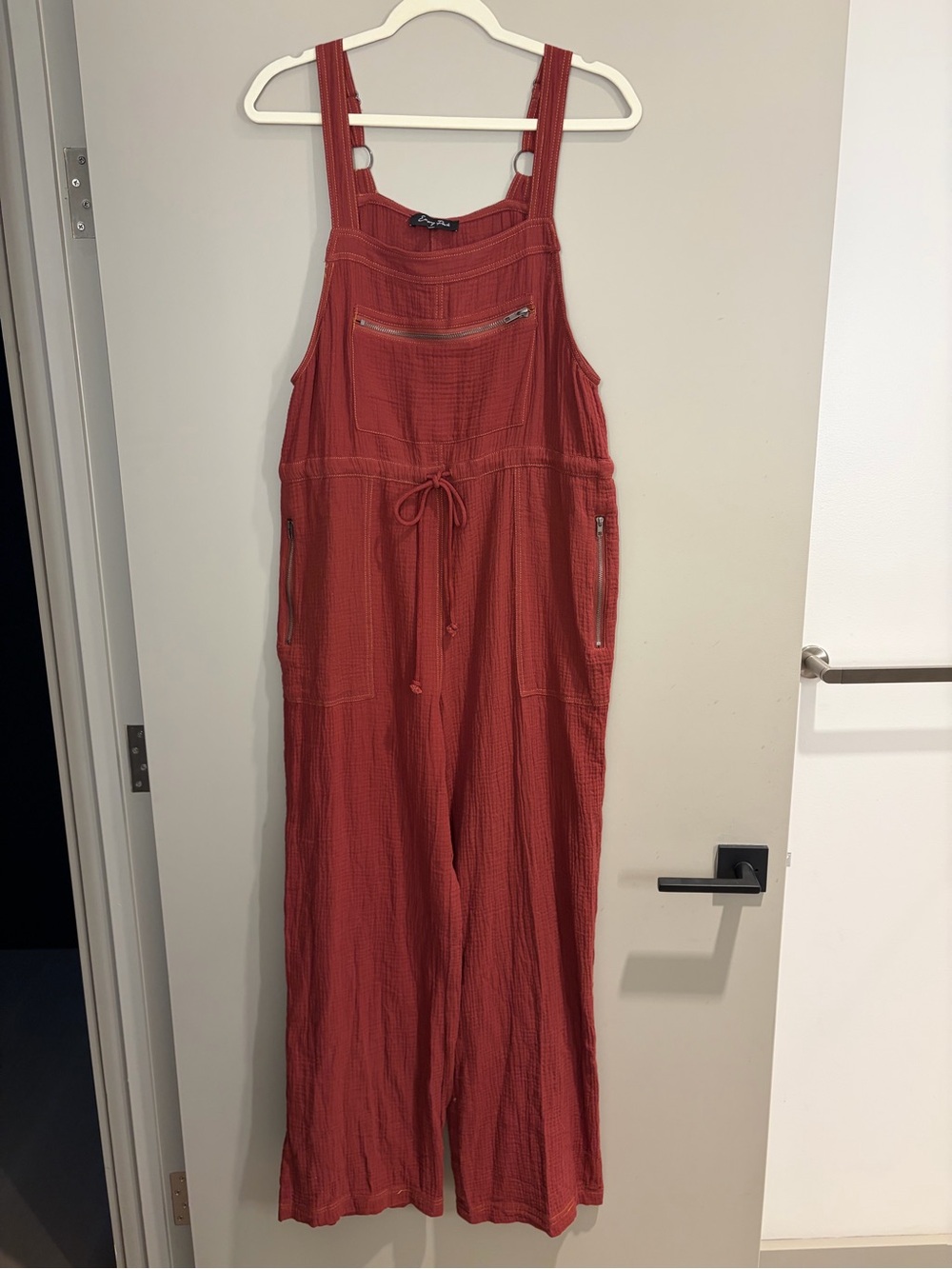 emory park Rust Red Cotton Jumpsuit Overalls with Drawstring Waist